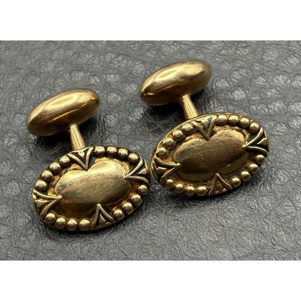 Vintage 14K Solid Yellow Gold Cufflinks Antique Geometric Details READ